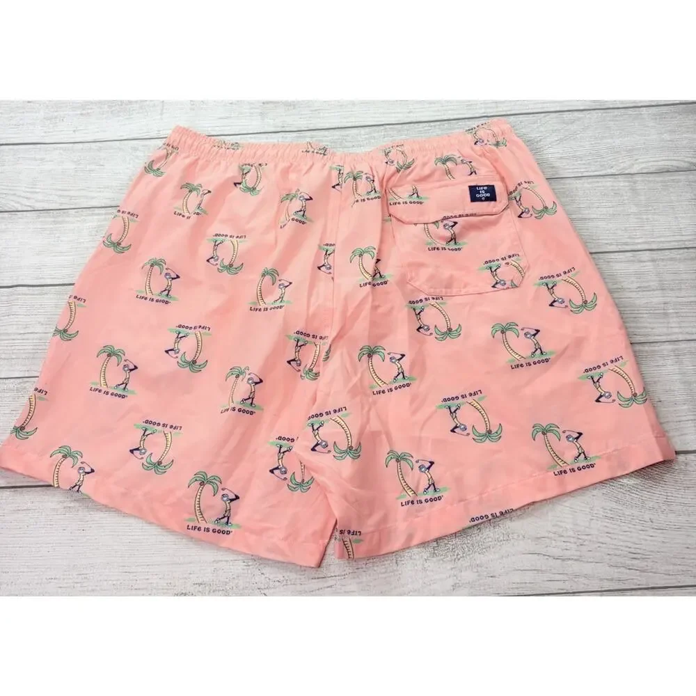 Life is Good Mens Jake Golf Palm Trees Board Shorts Swim Trunks Pink Size XL